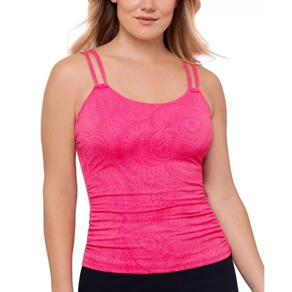 Swim Solutions Women's Paisley-Print Tunnel Tankini Top Pink Size 16   18149 - Picture 3 of 4